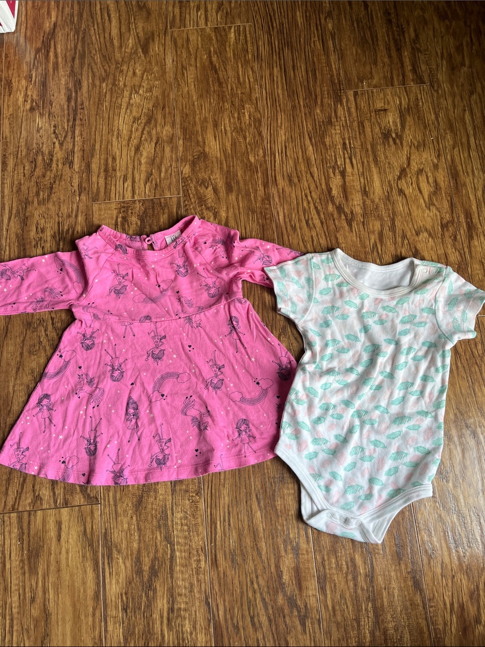 Pink Dress & Mint Leaf Bodysuit Set